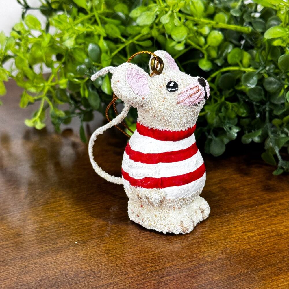 Country Christmas Mouse Ornament Wearing a Red White Sweater 2.5" Tall